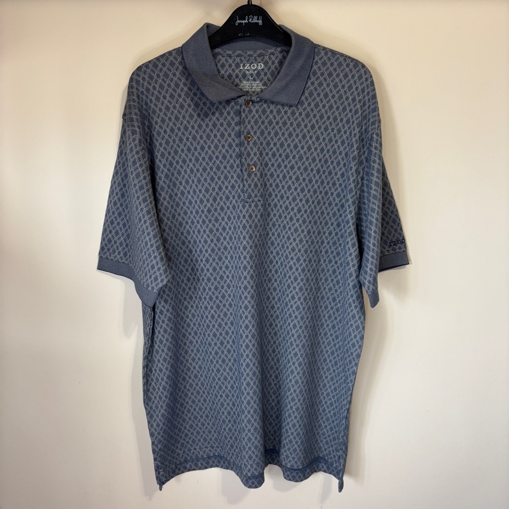 Izod Golf Men's Polo Shirt in Patterned Blue & Grey sz L